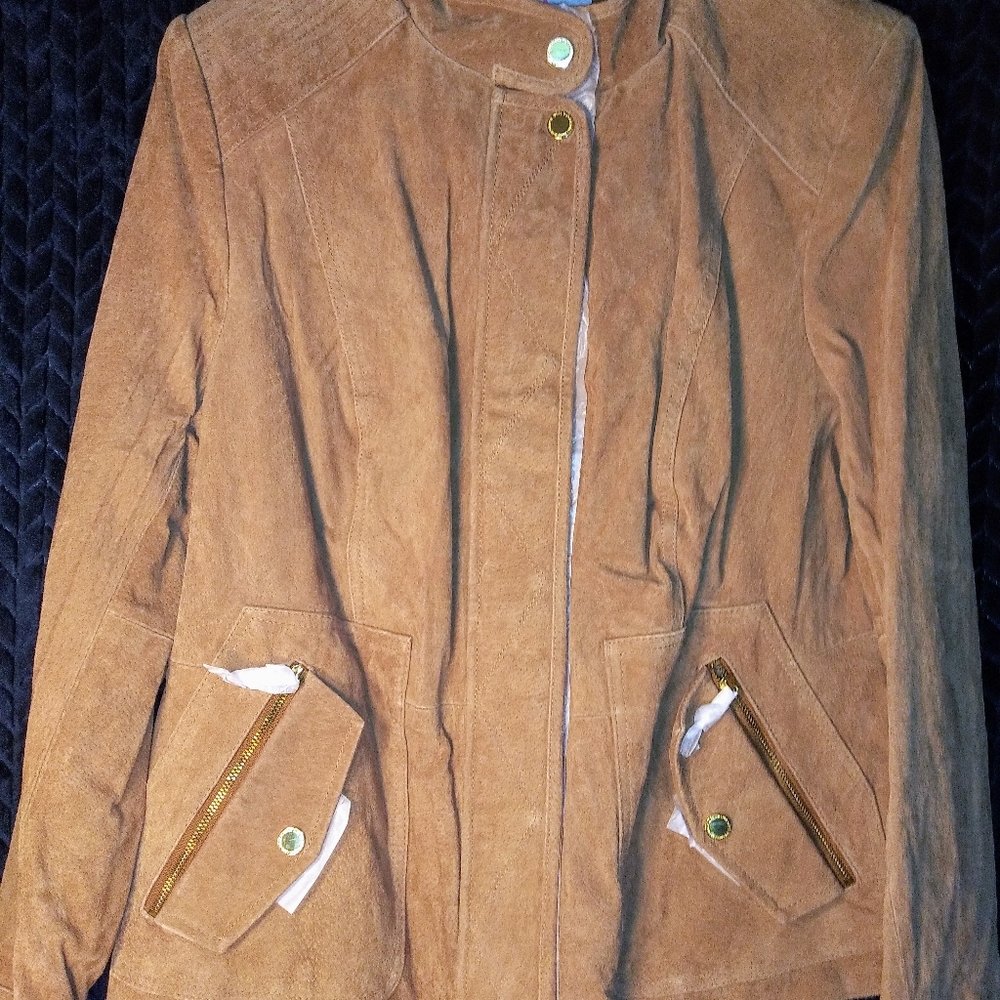 New Isaac Mizrahi Tan Leather Jacket size 16